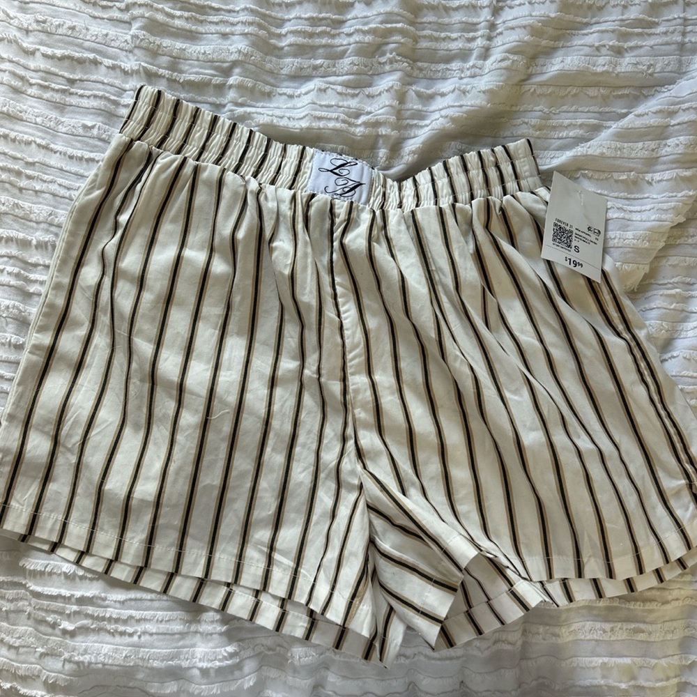 Forever 21 Cream and Black Striped High Waist Shorts